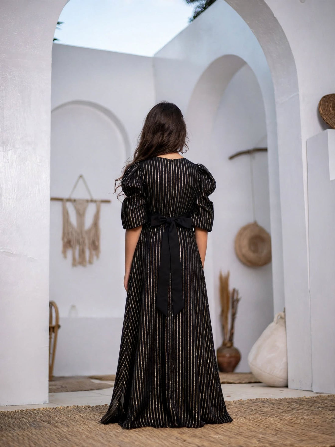 Luxury Black Gold Embroidered Modest Kaftan Dress for Girls | Islamic Fashion | Ages 8-10 | MH