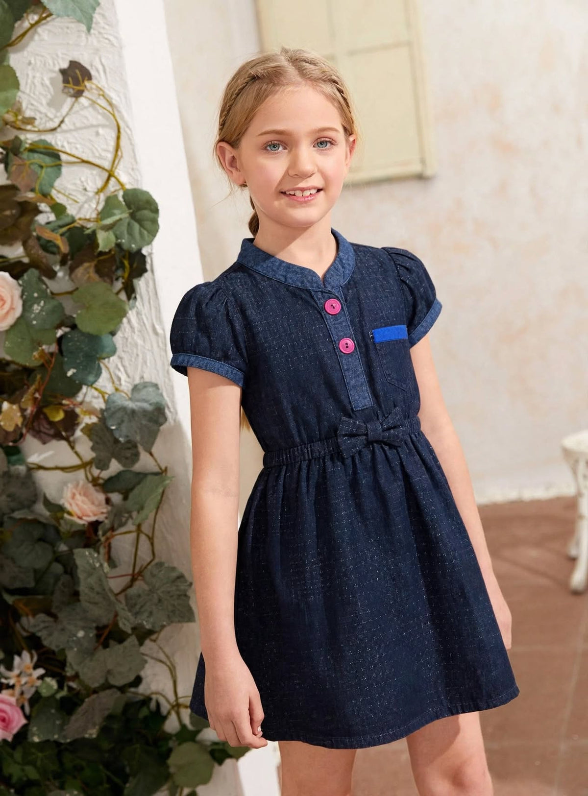 Kid Girl's High neck Drop Sleeve Dress | MH