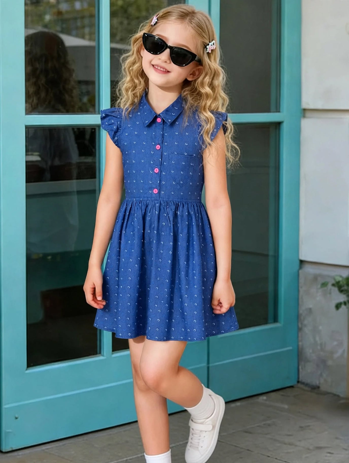 Girls Indigo Blue Printed Cotton Dress (2–12 Years) | Soft Casual Party Wear | MH AE