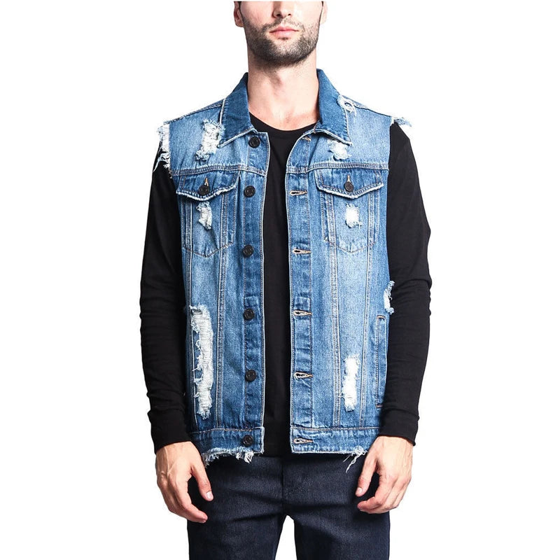 DIMUSI Summer Autumn Vintage Men's Denim Vest Male Design.
