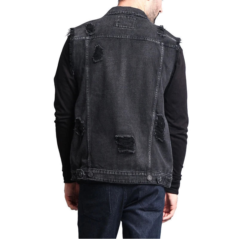 DIMUSI Summer Autumn Vintage Men's Denim Vest Male Design.