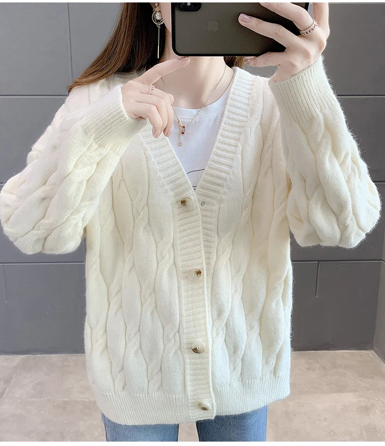 Women's Knitted Cardigan Sweater Loose Fashion .