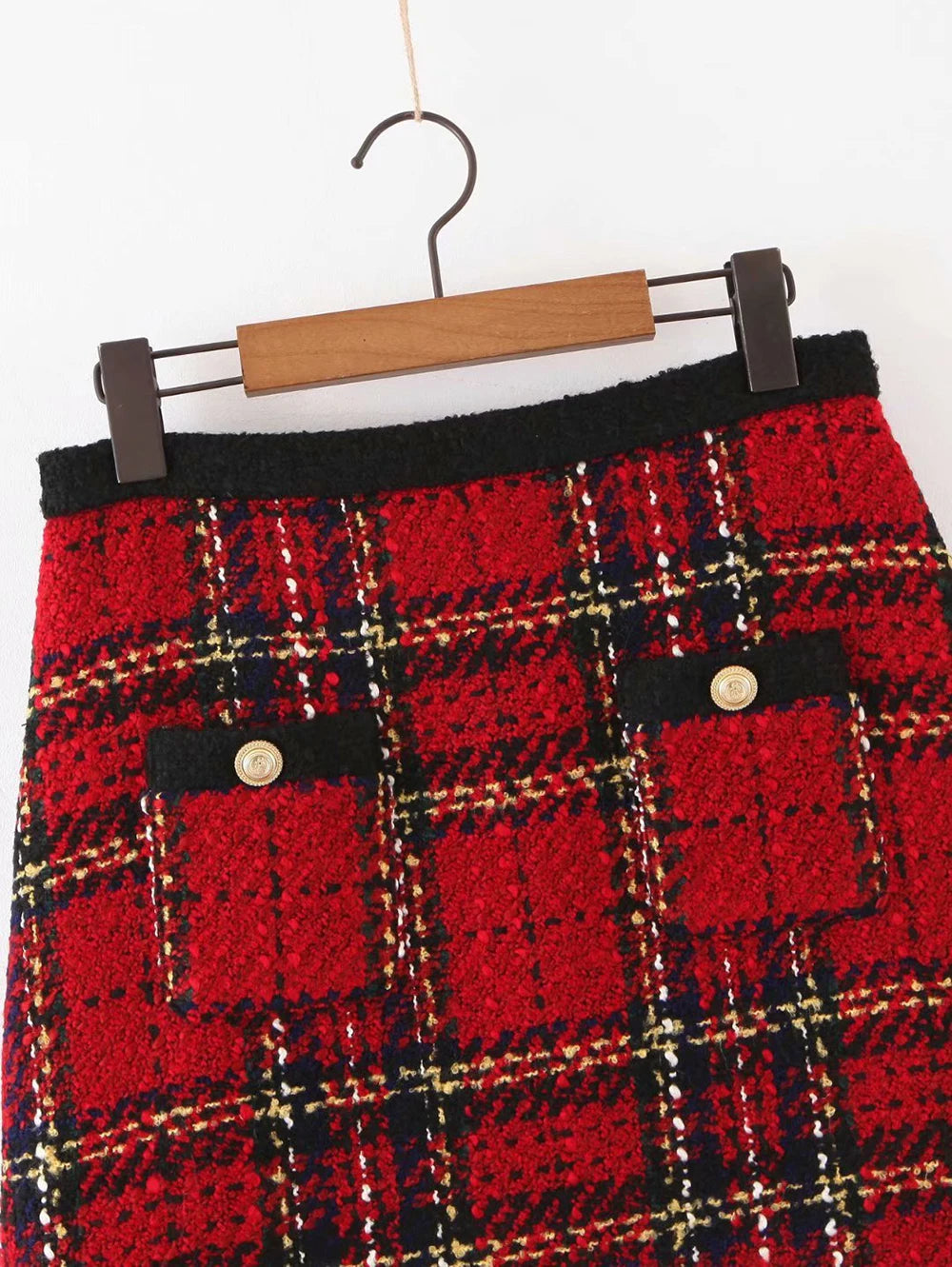 Tweed women red plaid blazers winter fashion women.