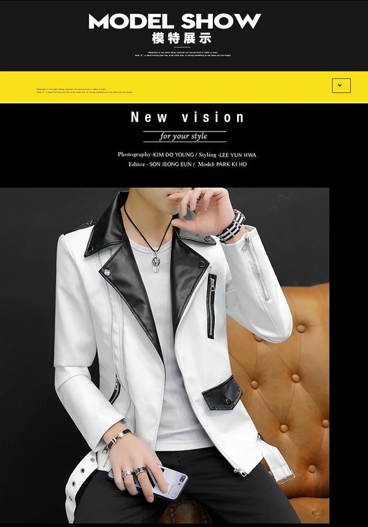 New design Motorcycle Bomber Leather belt Jacket Men.
