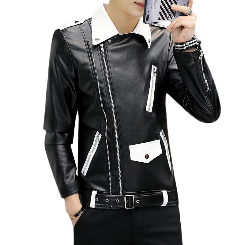 New design Motorcycle Bomber Leather belt Jacket Men.