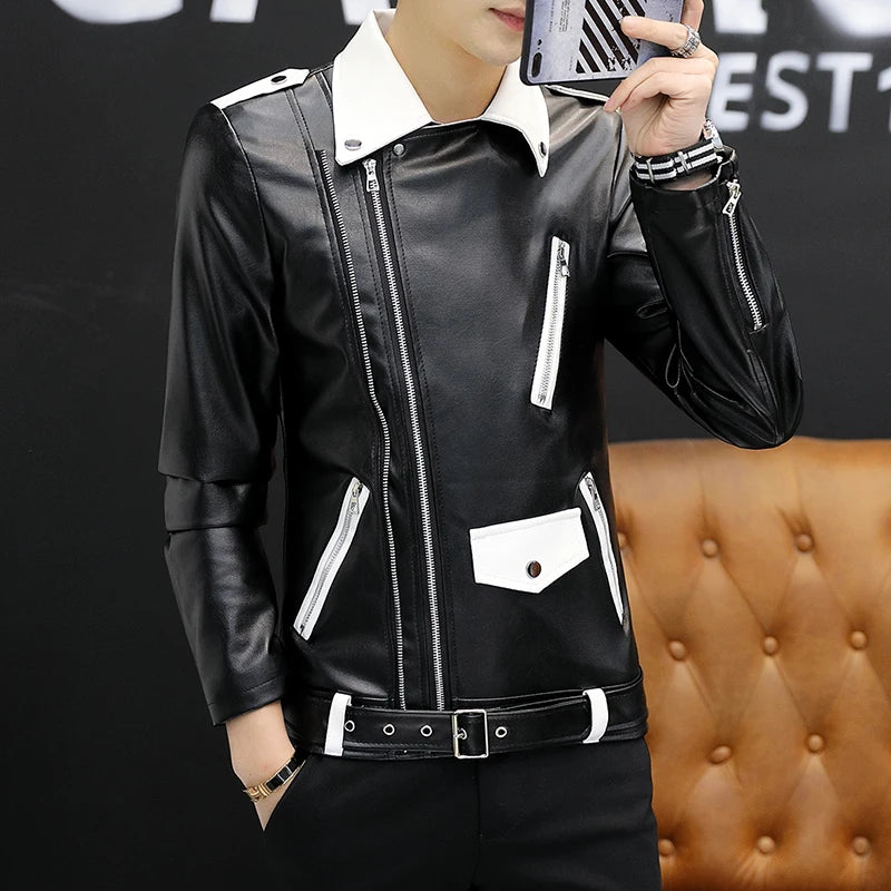 New design Motorcycle Bomber Leather belt Jacket Men.