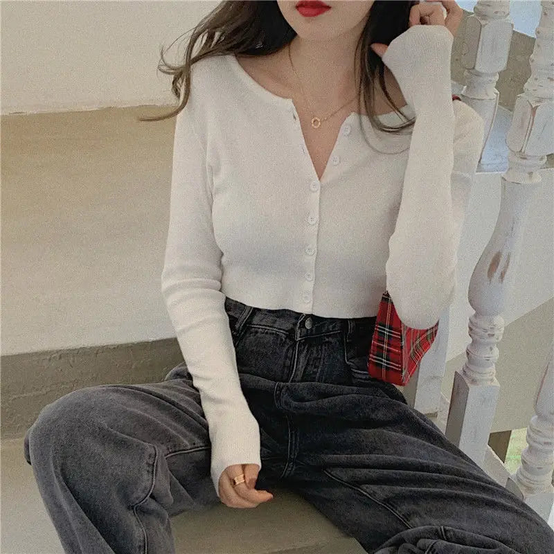 Woman Sweaters Cardigan Red V-neck Knitted Cardigan Women's .