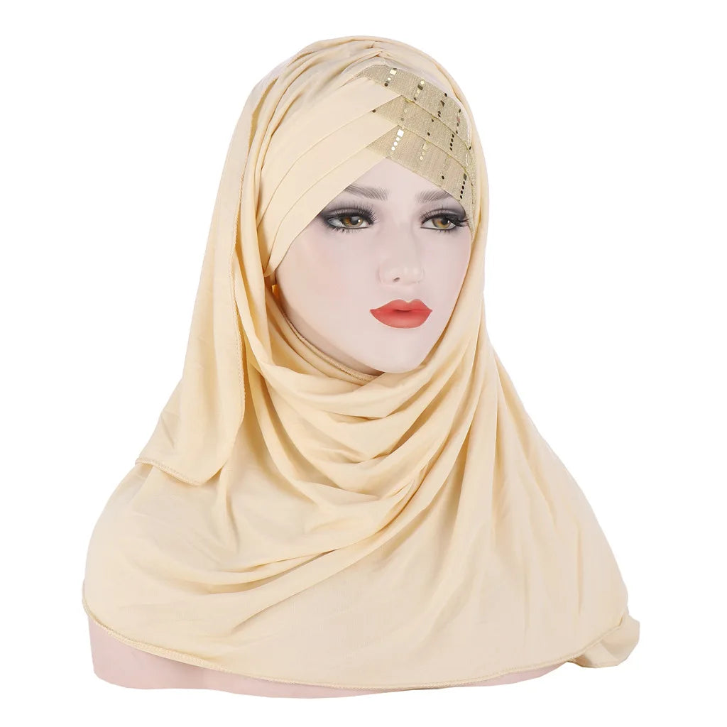 muslim cotton scarf plain hijabs with bead shawls .