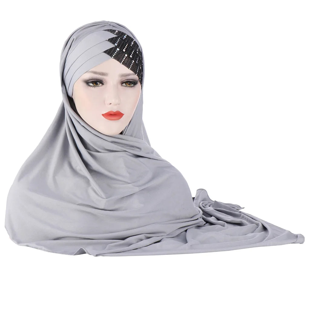 muslim cotton scarf plain hijabs with bead shawls .