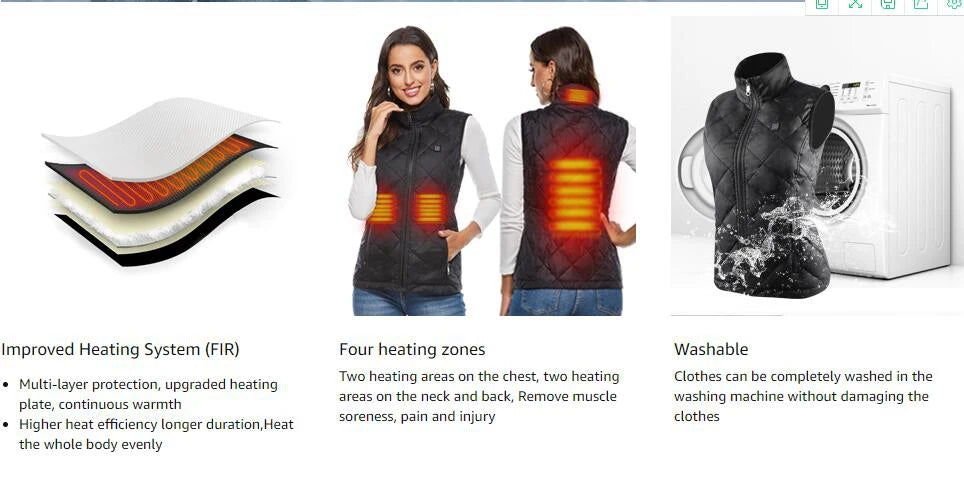 Women Heated Vest Electric Heated Jackets Women Sportswear.