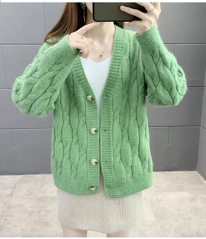 Women's Knitted Cardigan Sweater Loose Fashion .