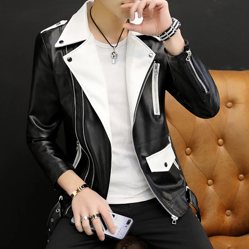 New design Motorcycle Bomber Leather belt Jacket Men.