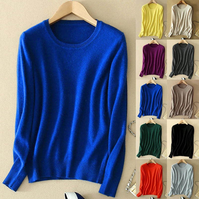 Soft Cashmere Sweaters Long Sleeve Pullovers For Women Autumn.