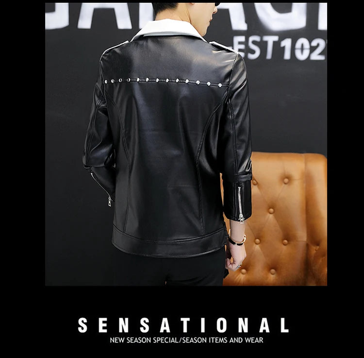 New design Motorcycle Bomber Leather belt Jacket Men.