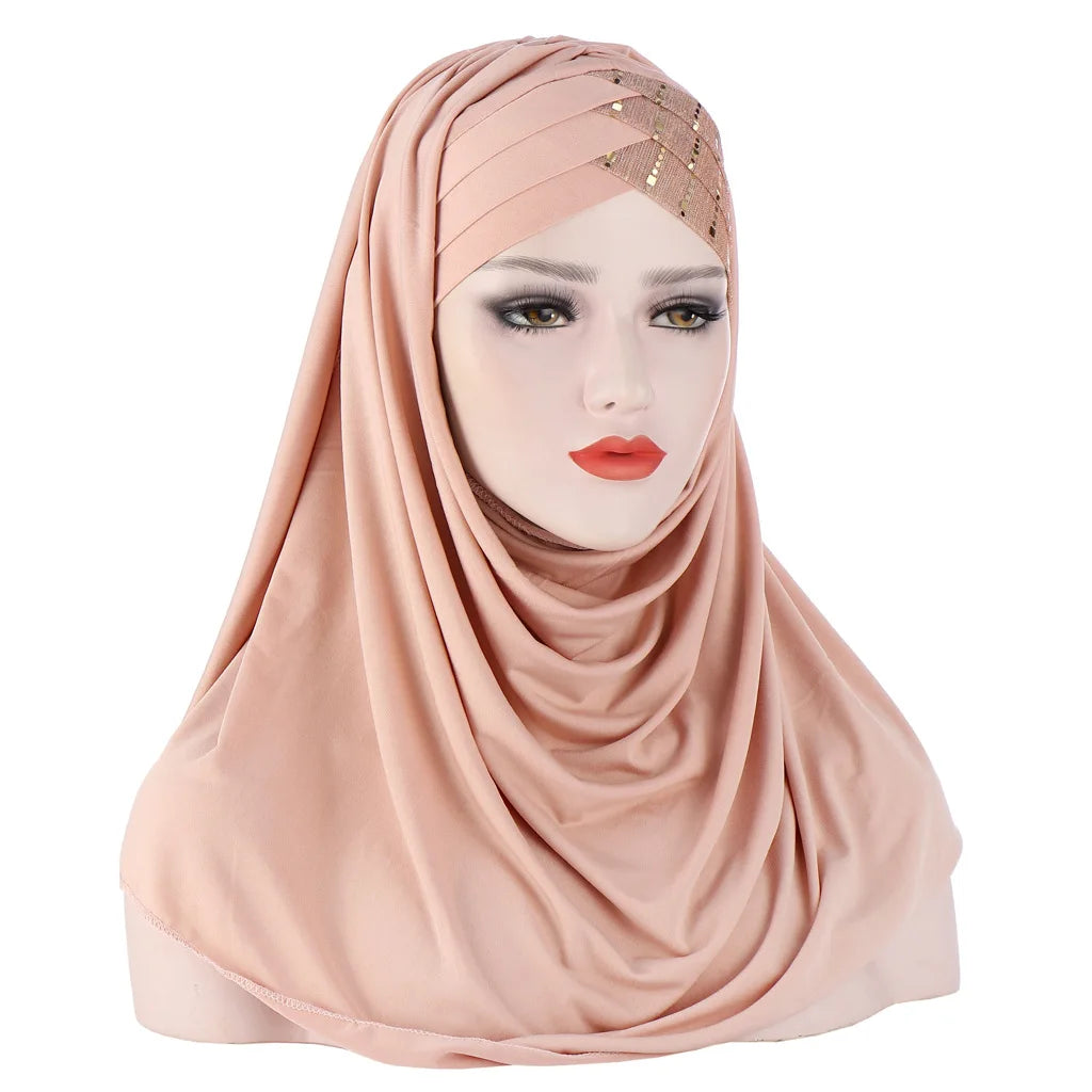 muslim cotton scarf plain hijabs with bead shawls .