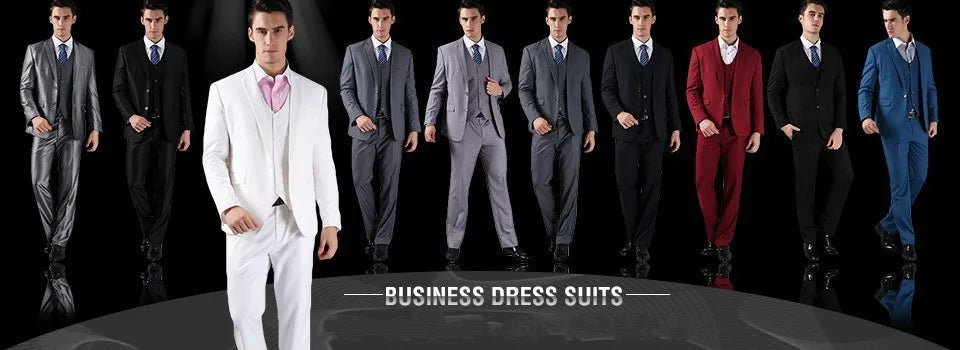Printed Letter Men Suits Slim Fit Double Breasted Groom .