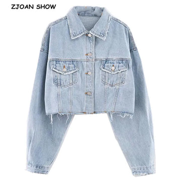 Autumn Drop Shoulder Loose Short Denim Jacket .