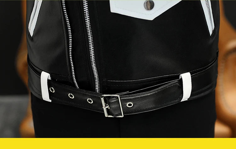 New design Motorcycle Bomber Leather belt Jacket Men.