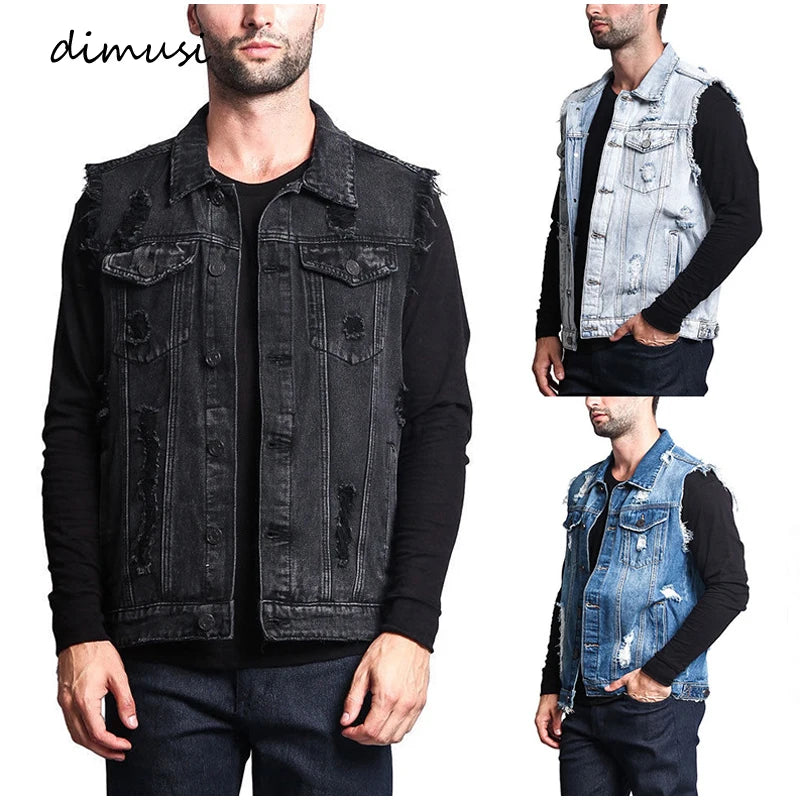 DIMUSI Summer Autumn Vintage Men's Denim Vest Male Design.
