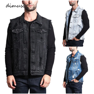 DIMUSI Summer Autumn Vintage Men's Denim Vest Male Design.