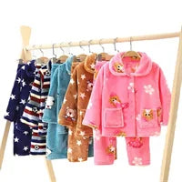 winter Baby Boy Girl Thicken Pajamas Set Flannel Fleece Toddler Child.