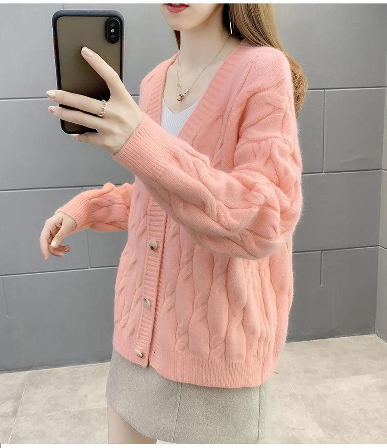 Women's Knitted Cardigan Sweater Loose Fashion .