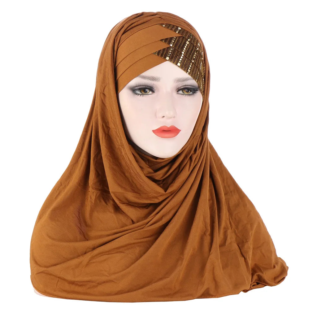 muslim cotton scarf plain hijabs with bead shawls .