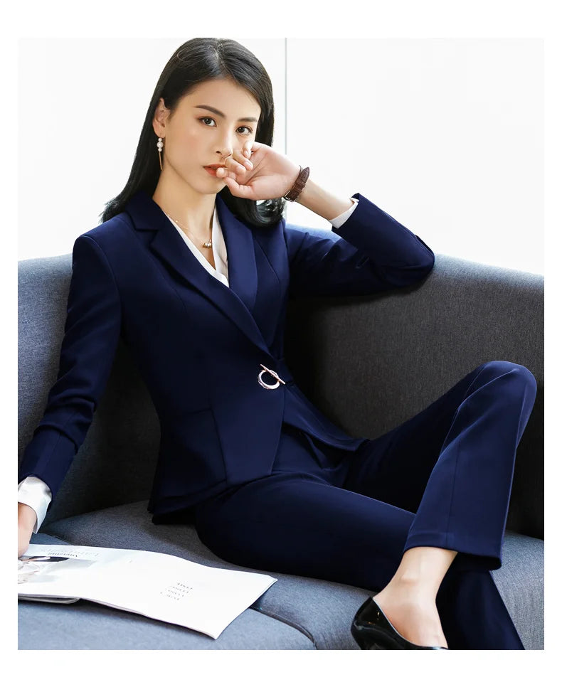 Winter Suit For Women Pant Sets Formal Long Sleeve Slim Blazer .