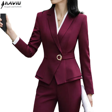 Winter Suit For Women Pant Sets Formal Long Sleeve Slim Blazer .