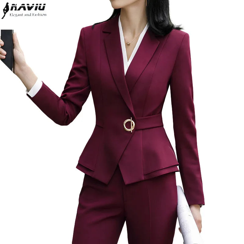 Winter Suit For Women Pant Sets Formal Long Sleeve Slim Blazer .