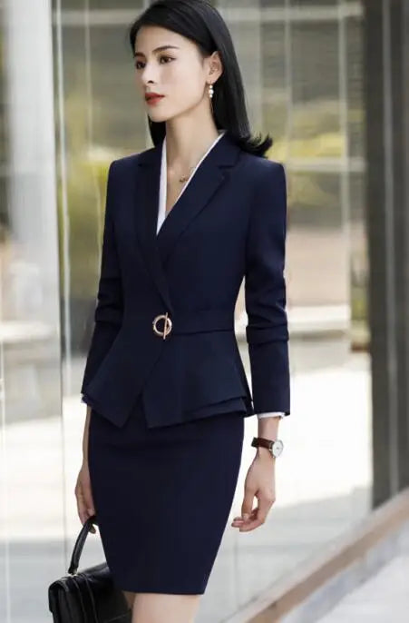 Winter Suit For Women Pant Sets Formal Long Sleeve Slim Blazer .