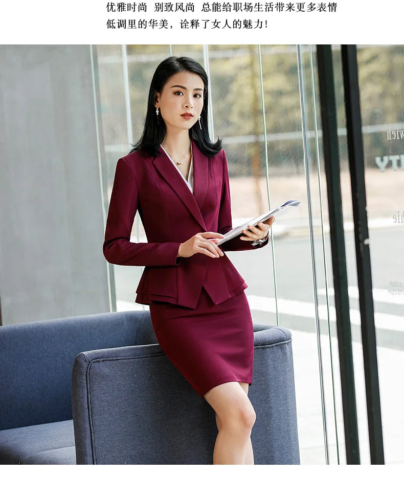 Winter Suit For Women Pant Sets Formal Long Sleeve Slim Blazer .