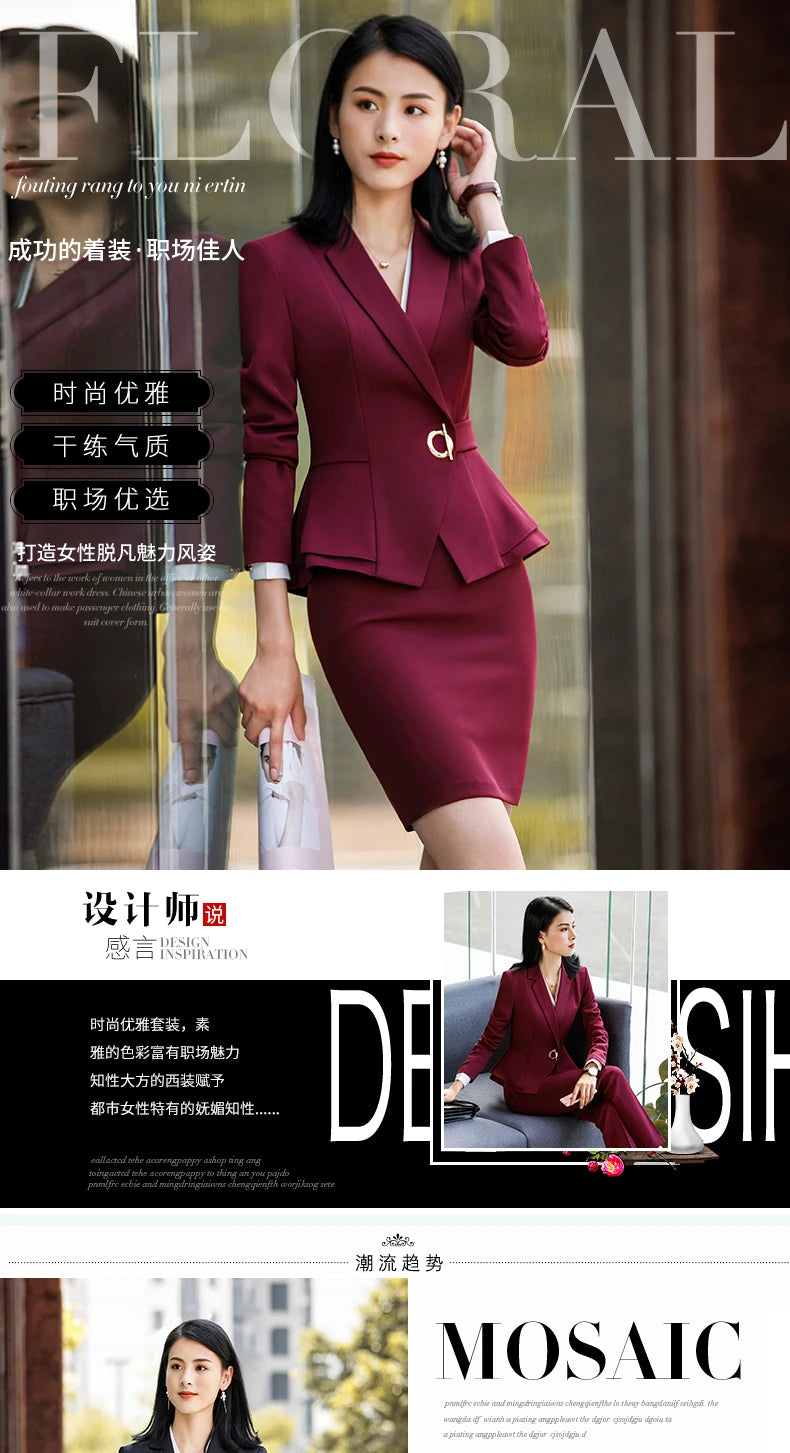 Winter Suit For Women Pant Sets Formal Long Sleeve Slim Blazer .