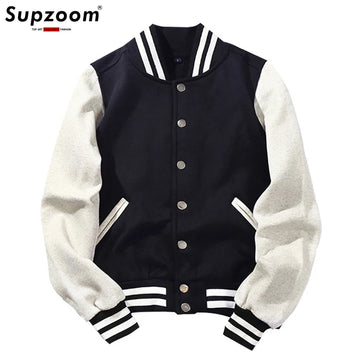 Breasted Patchwork Short Style Rib Sleeve Bomber Jacket Men .