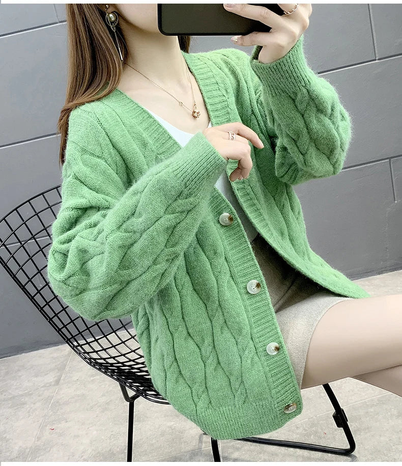 Women's Knitted Cardigan Sweater Loose Fashion .