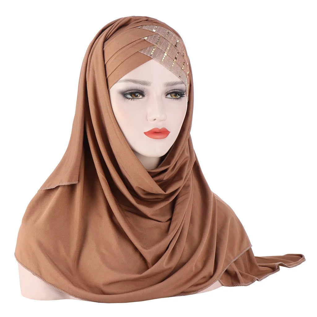 muslim cotton scarf plain hijabs with bead shawls .