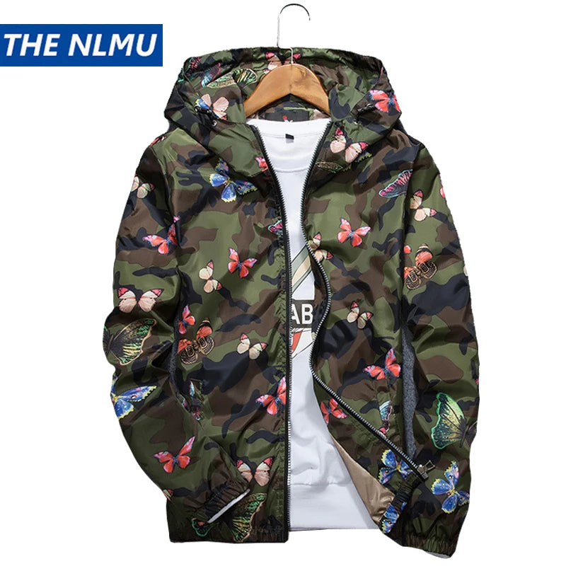Mens Casual Camouflage Hooded Jacket Autumn Butterfly .