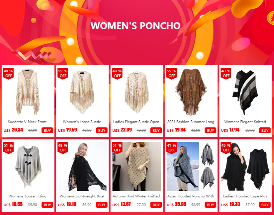 Women's Loose Suede Fringe Open Poncho Cloak Shawl .