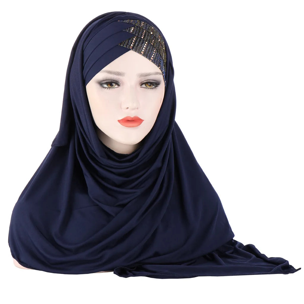muslim cotton scarf plain hijabs with bead shawls .