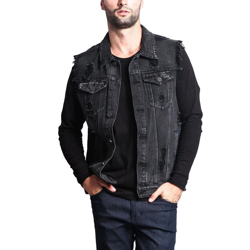 DIMUSI Summer Autumn Vintage Men's Denim Vest Male Design.