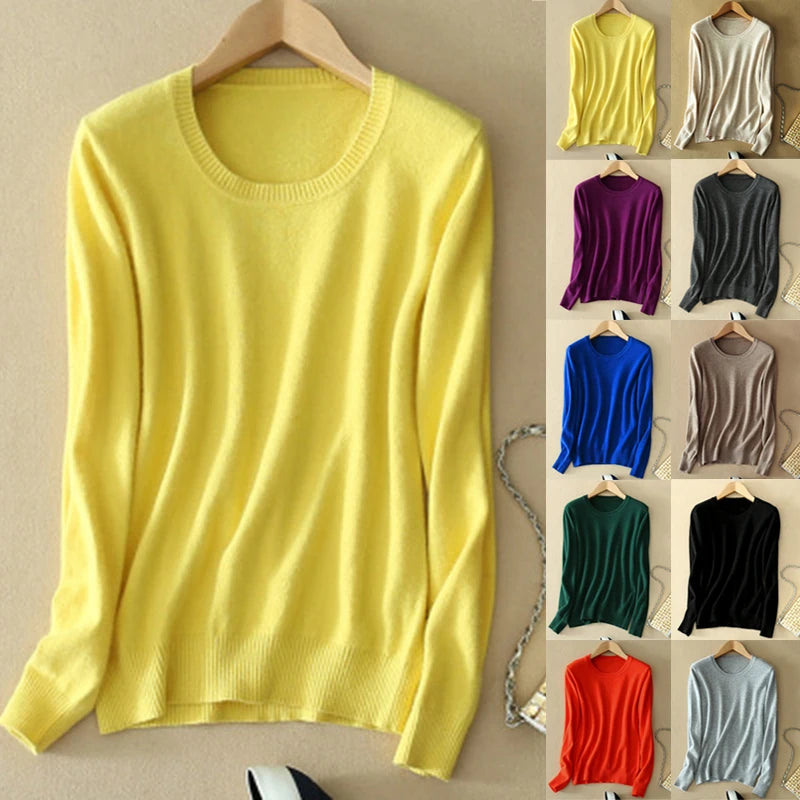 Soft Cashmere Sweaters Long Sleeve Pullovers For Women Autumn.