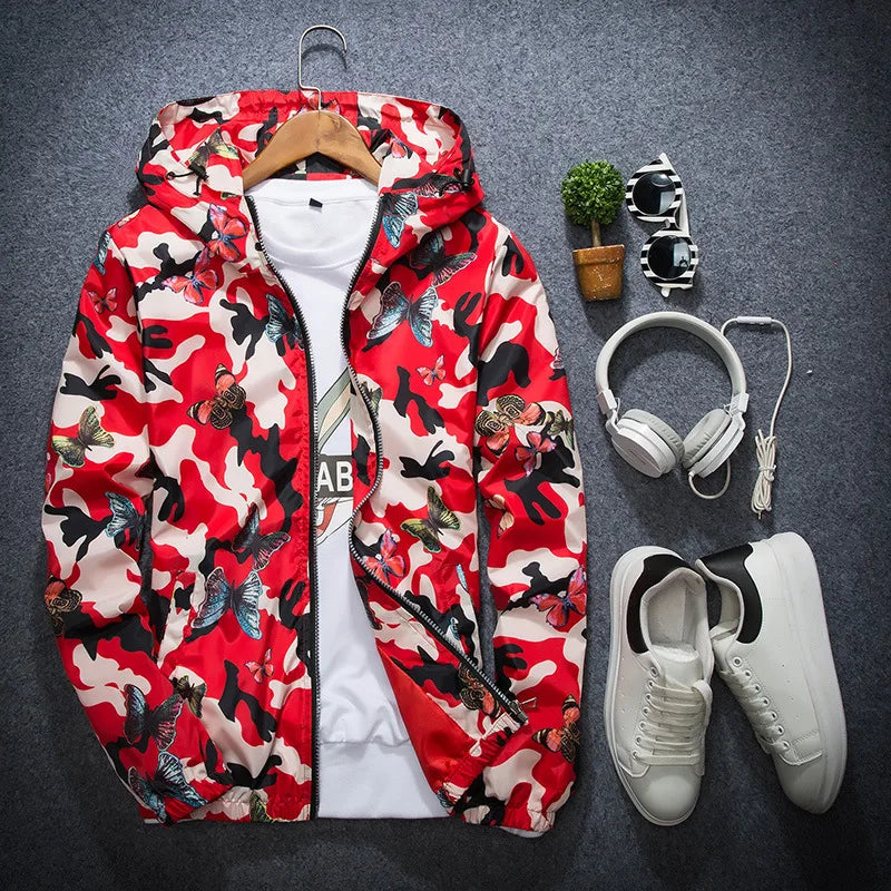 Mens Casual Camouflage Hooded Jacket Autumn Butterfly .
