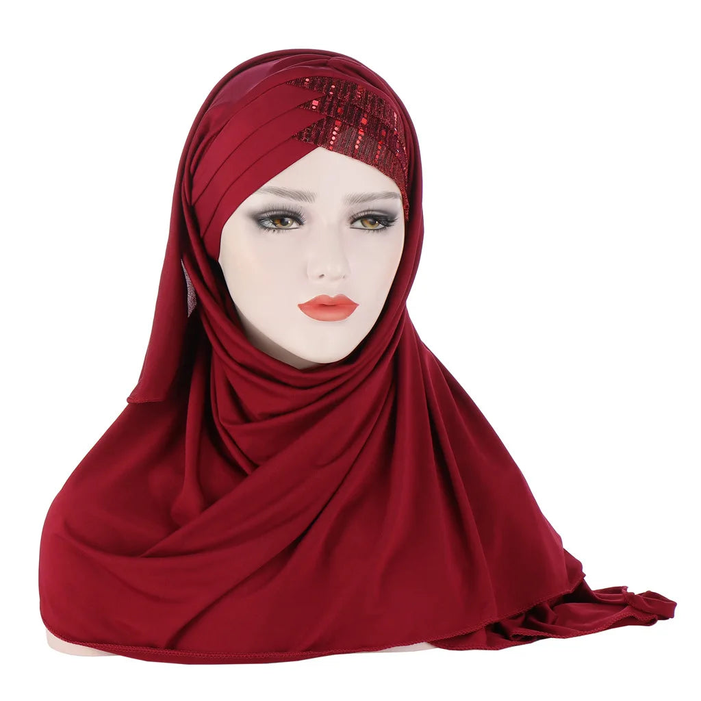 muslim cotton scarf plain hijabs with bead shawls .