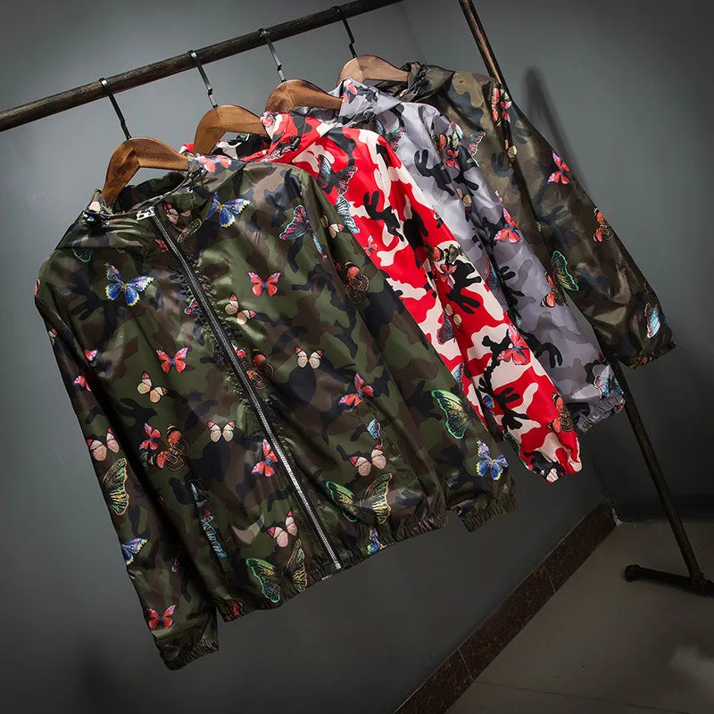 Mens Casual Camouflage Hooded Jacket Autumn Butterfly .