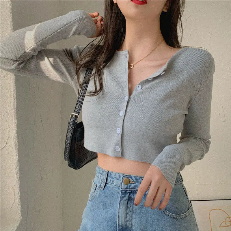 Woman Sweaters Cardigan Red V-neck Knitted Cardigan Women's .