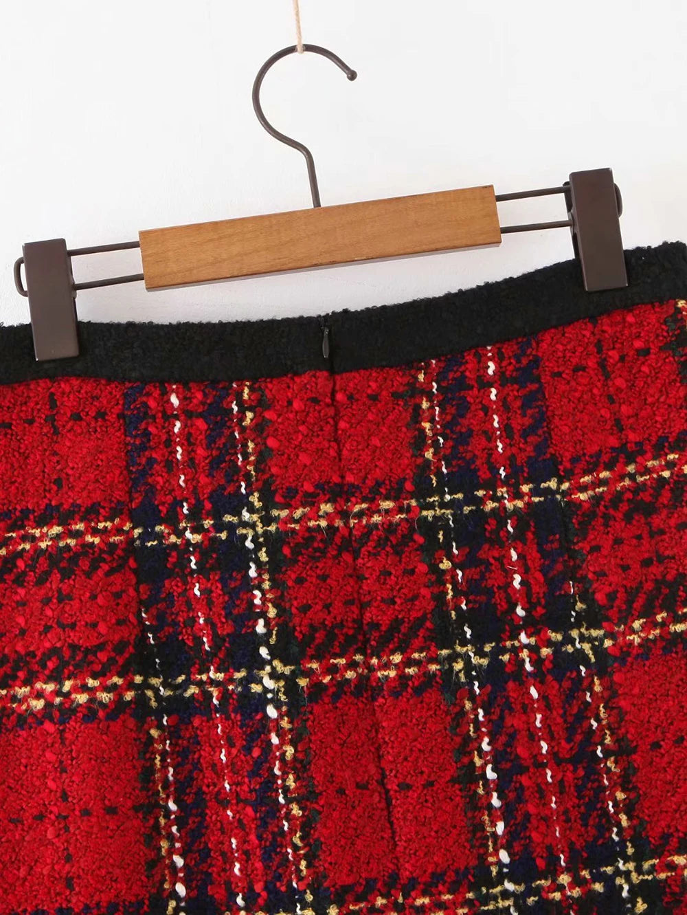 Tweed women red plaid blazers winter fashion women.