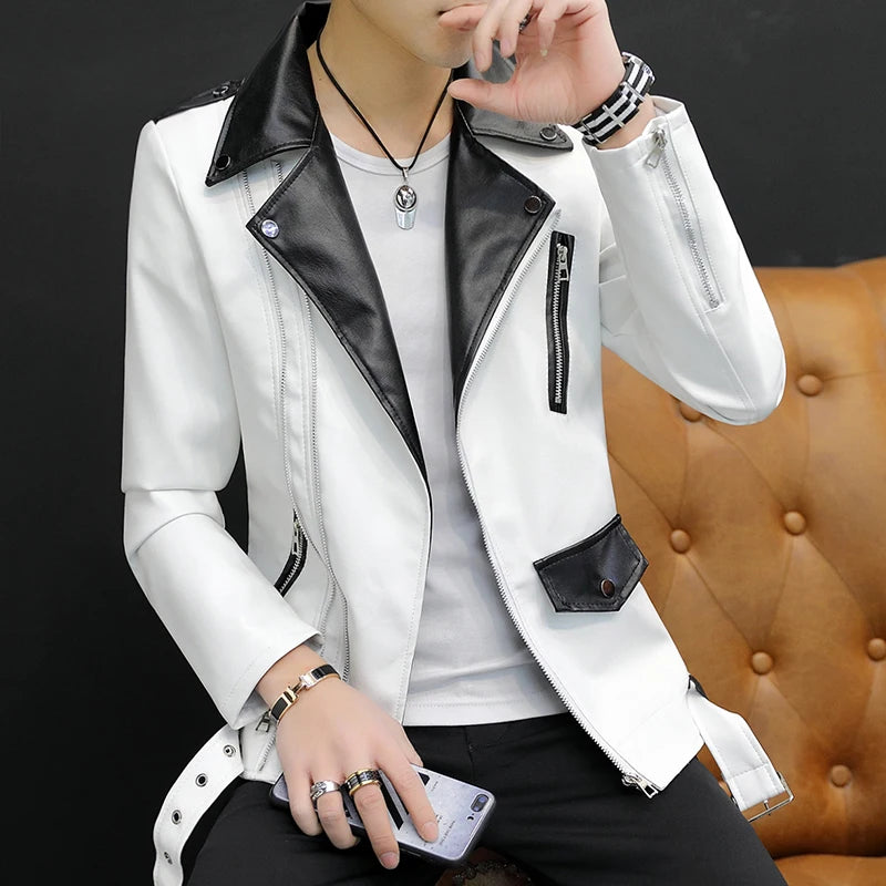 New design Motorcycle Bomber Leather belt Jacket Men.