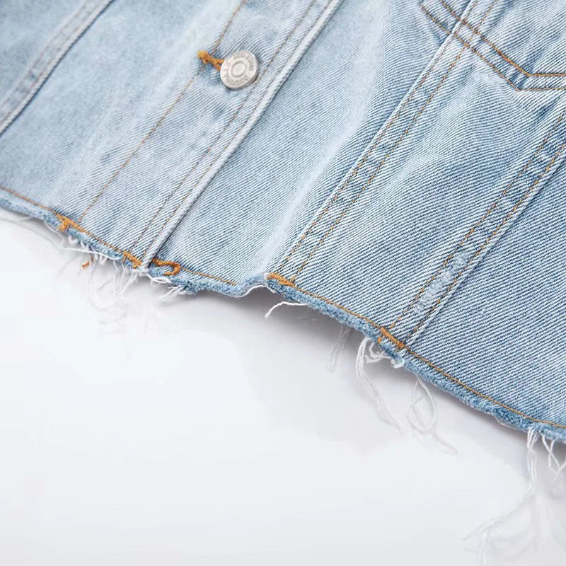 Autumn Drop Shoulder Loose Short Denim Jacket .