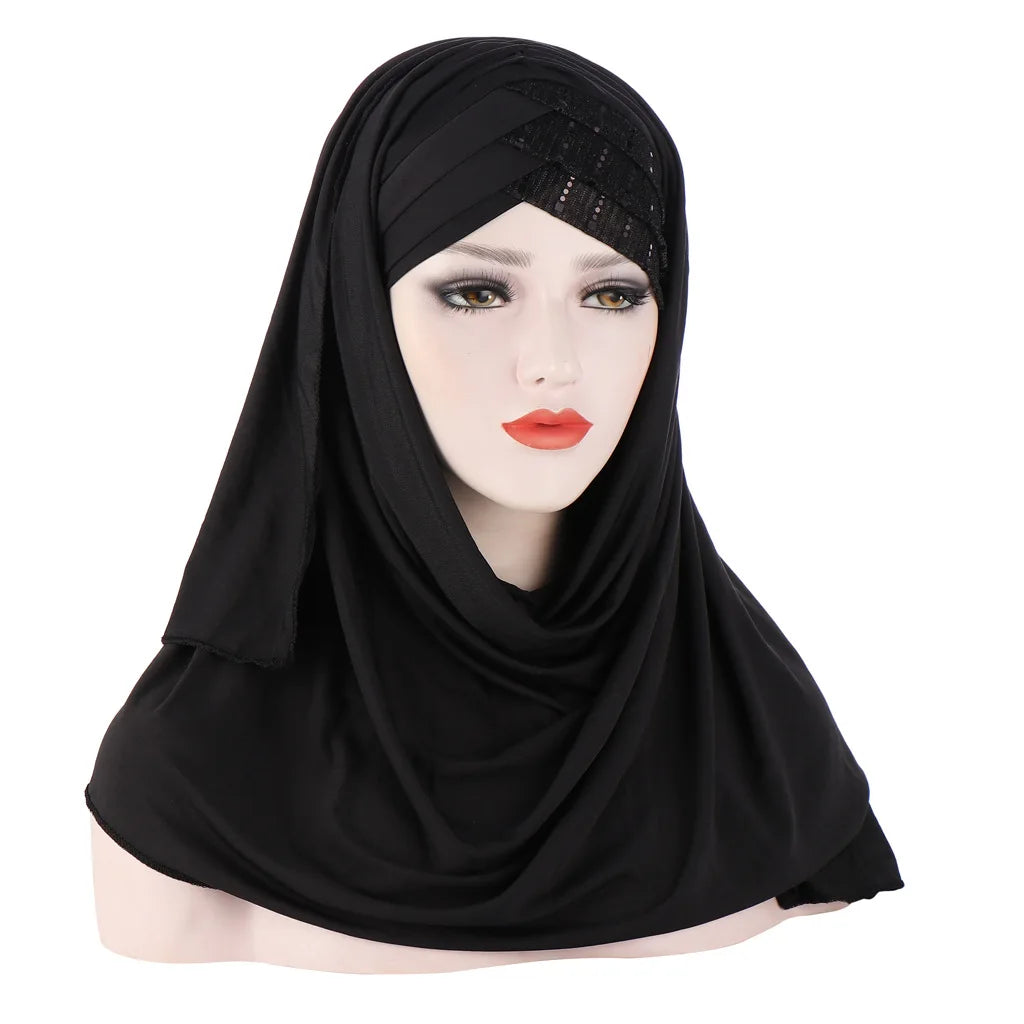 muslim cotton scarf plain hijabs with bead shawls .