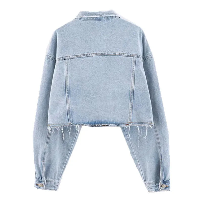 Autumn Drop Shoulder Loose Short Denim Jacket .